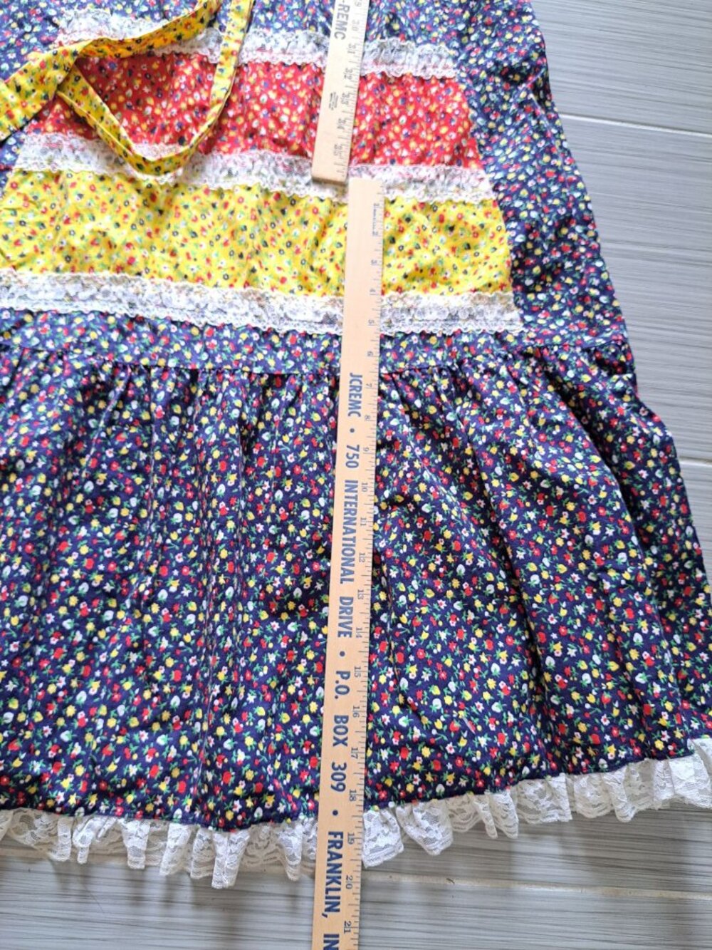 Vintage 70's Floral Patchwork Prairie Maxi Dress Lace Trim Multi-Color S Cotton - Picture 16 of 16